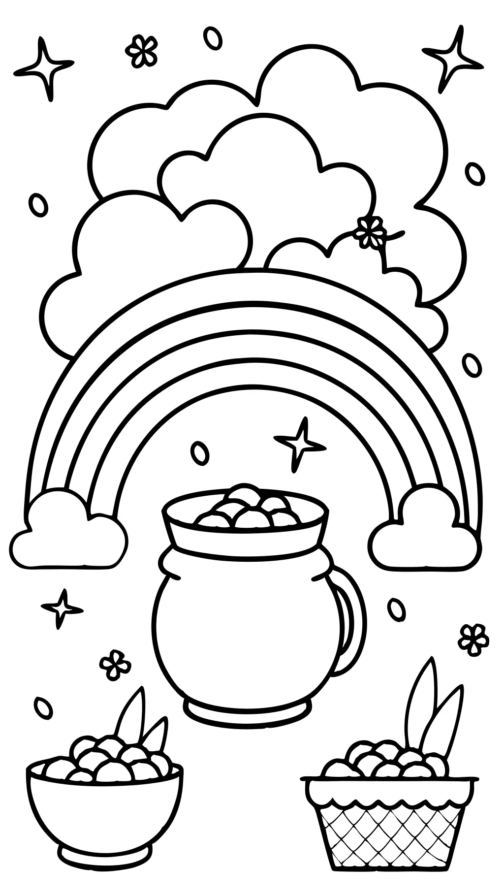 Pot de coloriage d’or avec arc-en-ciel